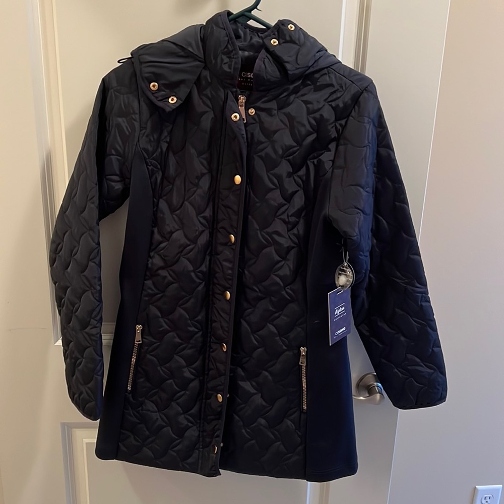 Navy blue down coat, new with tags size small
